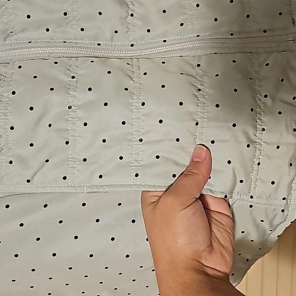 CJ Banks 1X Teal/Aqua Plaid and Polka Dot Reversible Quilted Zipper Vest - Picture 8 of 8